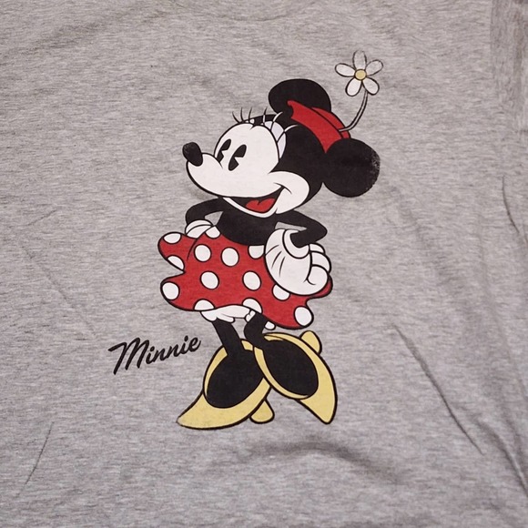 Disney Junior's Classic Minnie Mouse Graphic Print Gray T-Shirt Size Large - Picture 2 of 6